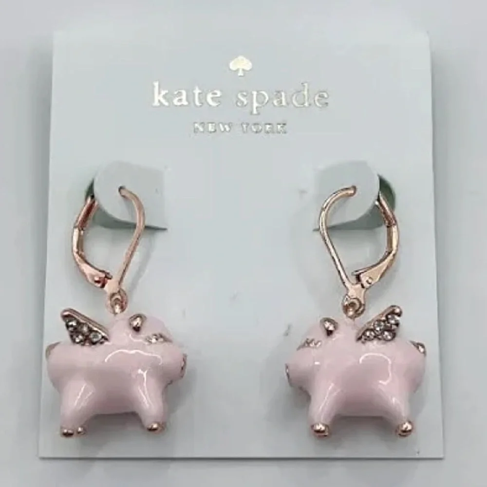 Spade Authentic Cute Fashion Drop Flying Pig Leverback Pink and Rose Gold